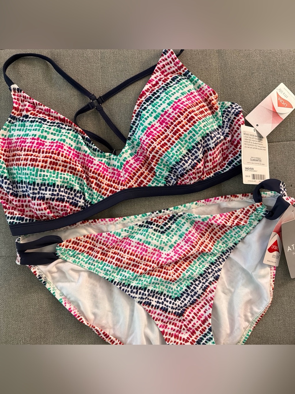 NEW ATHLETA Moxie Bikini Top and Bikini Bottoms Set Size 38 D/DD & X-Large